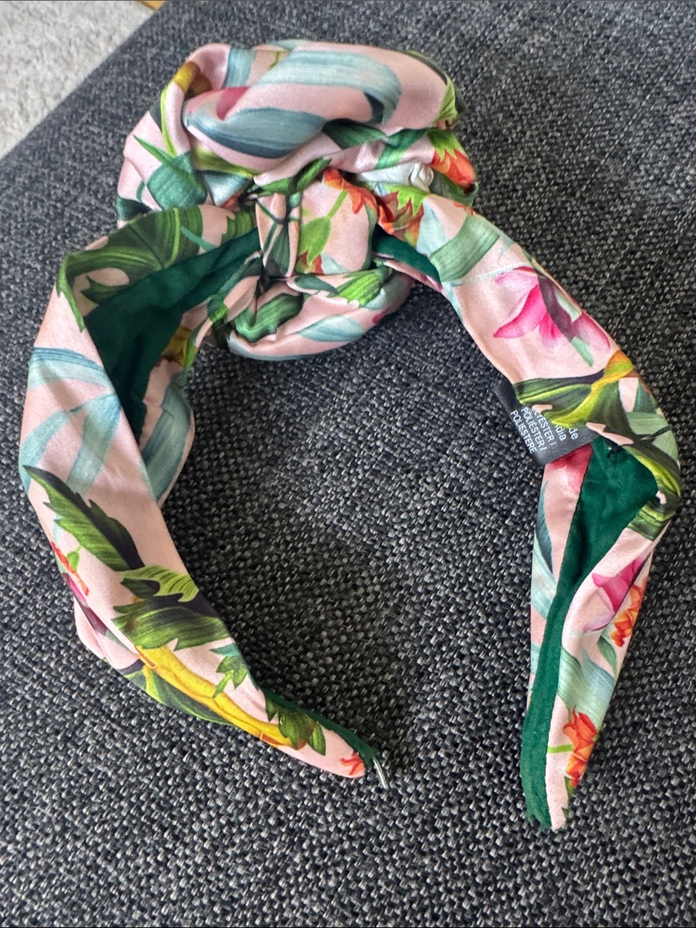 Namjosh Tropical Floral Knot Headband Pink Green Satin Turban